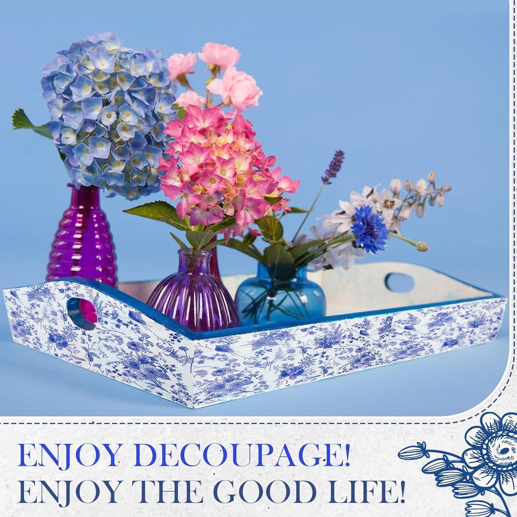 Crtiin 50 Pack 5 Styles Decoupage Napk Decorative Napk Floral Chinoiserie Cocktail Paper for Birthday Party Wedding Beautiful Gorgeous, Each Unfolded