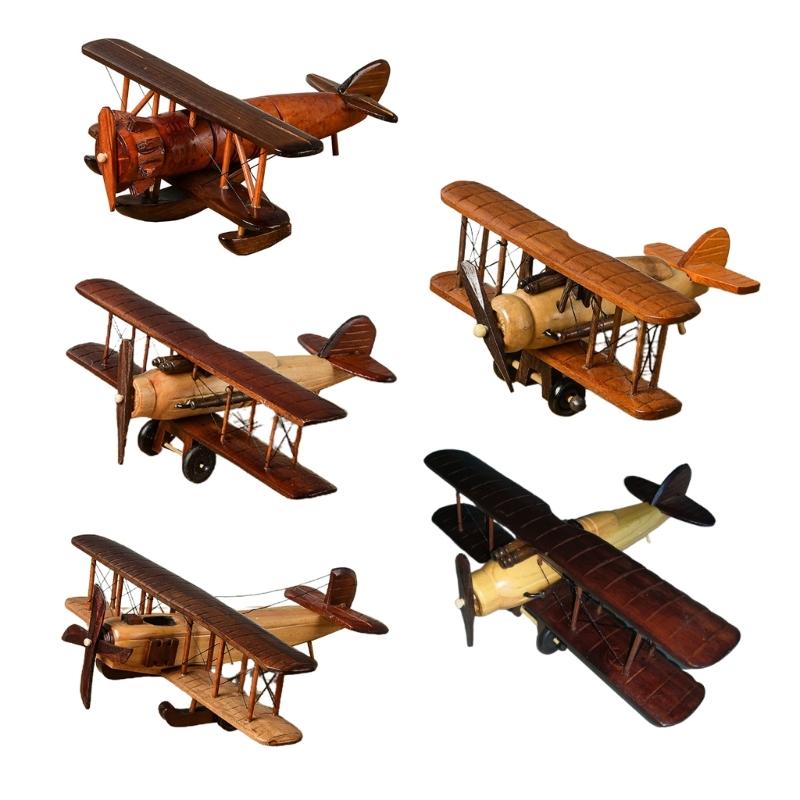 Handmade Wooded Air Plane Model Ornament Living Room Desktop Creative Decoration