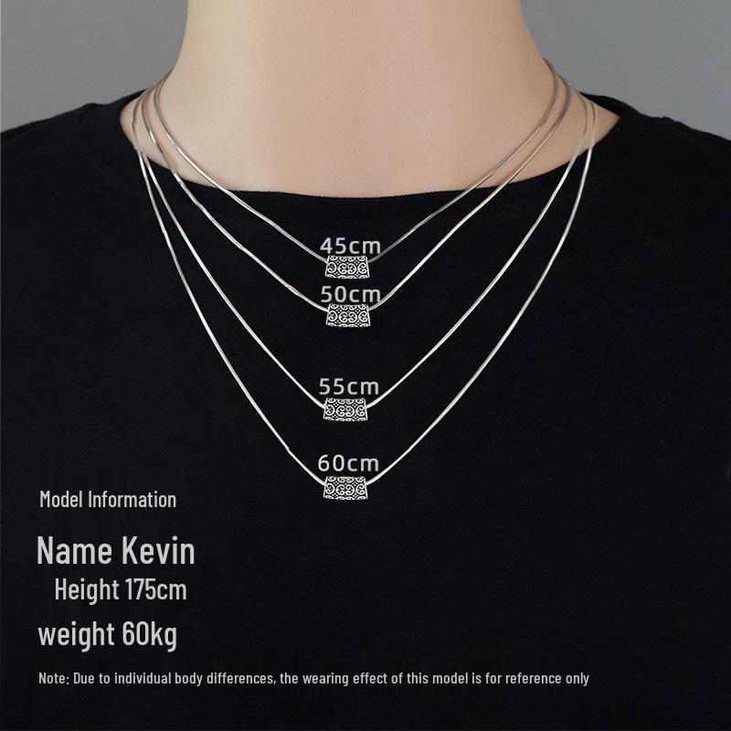 Men's Snake Bone Chain Silver Necklace - Trendy Minimalist Jewelry, Retro Pendant, Valentine's Day Gift for Boyfriend