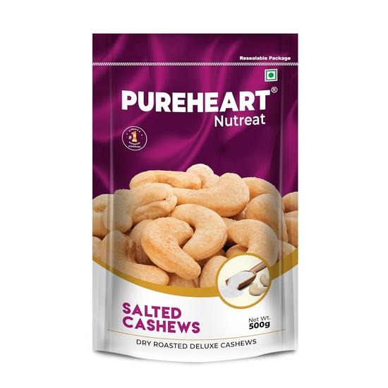 

Pureheart Nutreat Roasted Salted Cashews (500 gm), Flavourful & Crunchy Snack | Premium Salted Whole Cashew Nuts/Kaju Dry Fruit 500GM