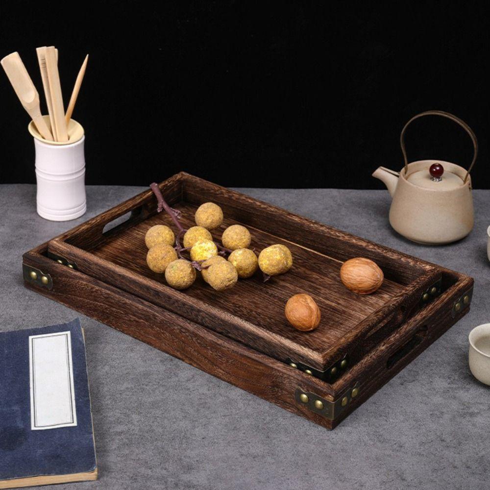 Decorate Tray Rectangular Wooden Tray Wooden Retro Style Wood Storage Tray Tea Tray Home Kitchen