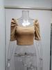 Women's Spring New Women's Simple Square Neck Puff Sleeve Top Women's Short Sleeve