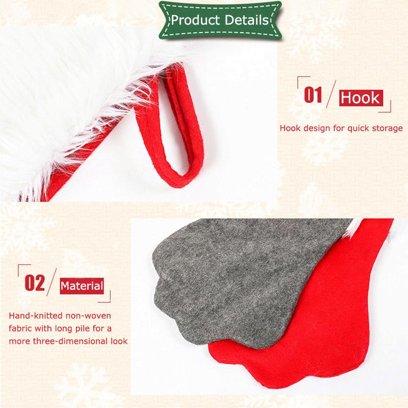 1PC Reusable Christmas Gift Bags with Sock Design Matching Red-Grey Christmas Sock & Bag Set 44x22cm