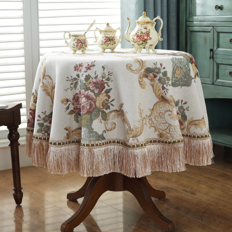 Chenille Fabric Tablecloth European Fabric Jacquard Round Tablecloths Retro Jacquard Thickened Square Tassel Dining Table Cloth