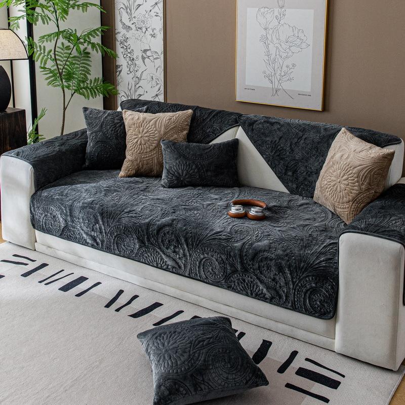 Nordic Crystal Velvet Quilting Sofa Cushion Universal In All Seasons, Autumn And Winter Plush Sofa Cover, Backrest Towel, Seat Cushion