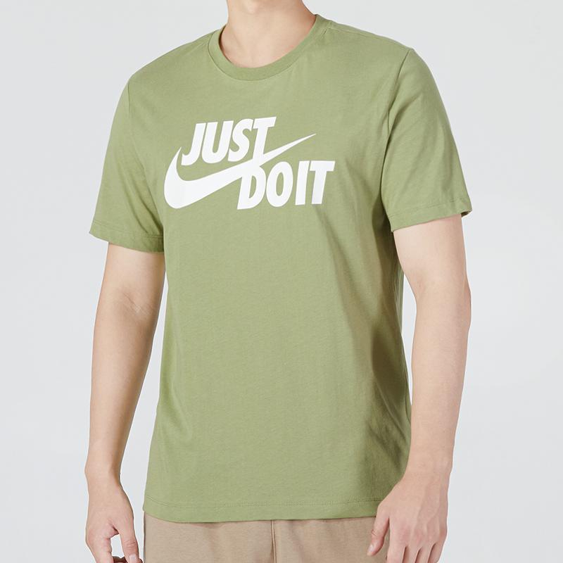 Nike Large Letter Logo Print Breathable Round Neck Casual Sport Short Sleeve T-Shirt Men Tops Green AR5007-334