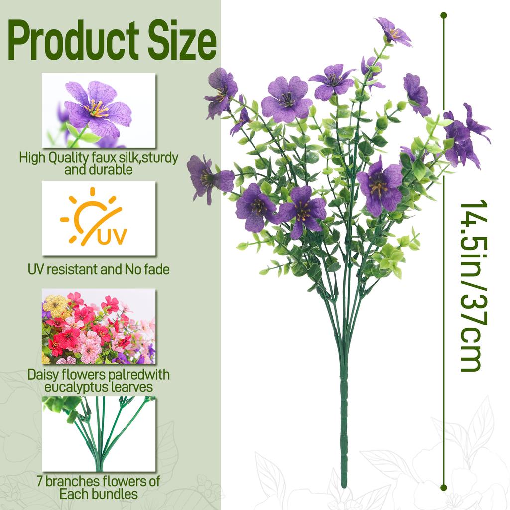 24 Bundles Artificial Flowers - Colorful Mix Daisy For Outdoor Decoration, Porch, Patio, Home, Window Box, Yard, Garden Planter