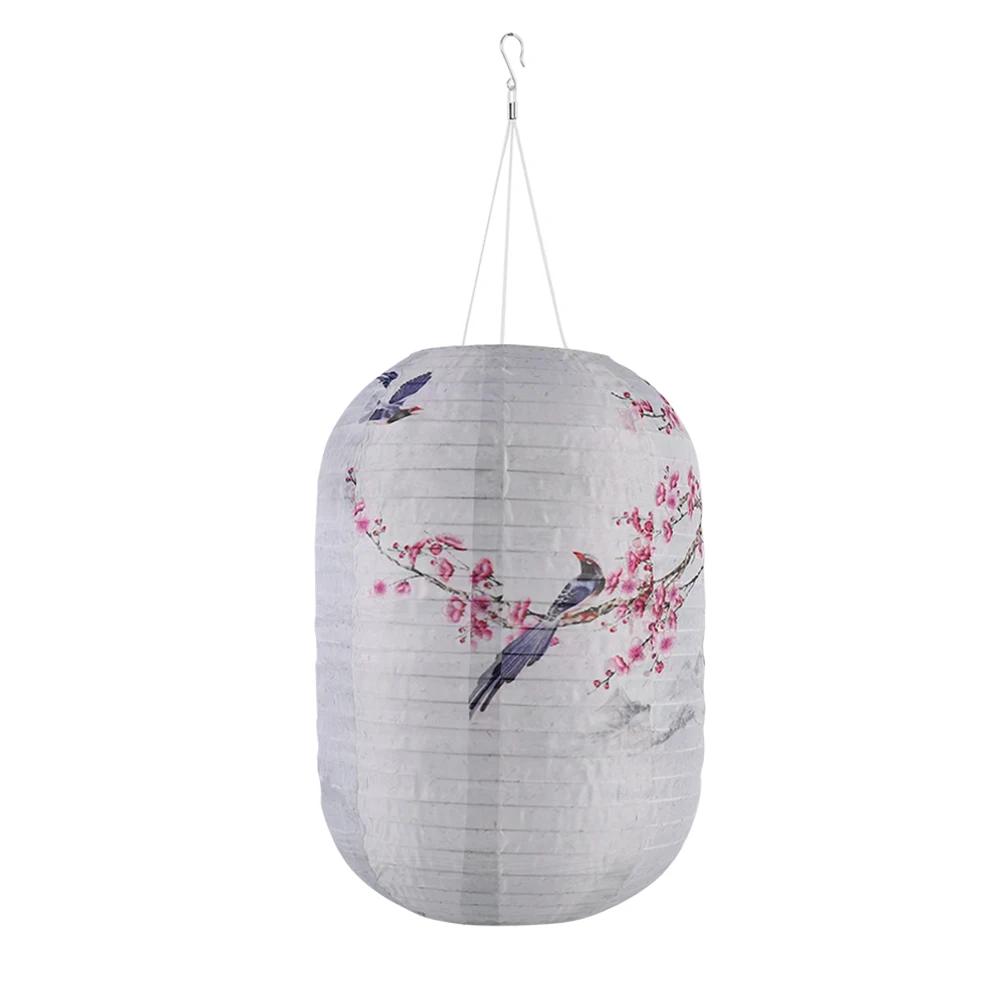 Solar Powered Print Hanging Lantern Nylon Cloth Traditional Decorative Lamp Lantern Atmosphere Light New Year Holiday Decoration