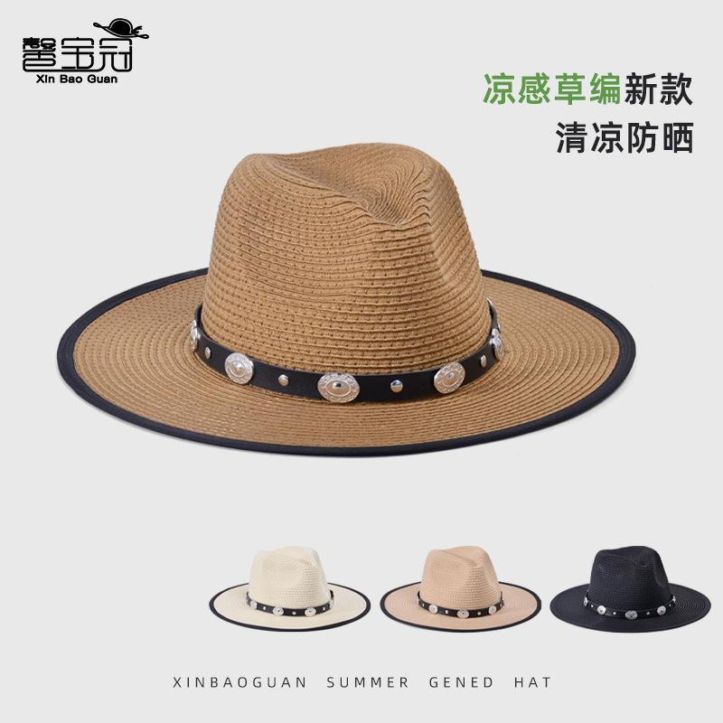 Summer Sunscreen Straw Sun Hat Men's and Women's Outdoor Big-brimmed Sun Hat British Cowboy Hat Retro Top Hat
