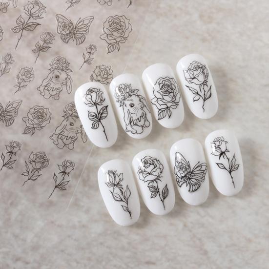 Yousheng Nail Adhesive Stickers Lovely DIY Paper Roses and Rabbits Nail Decals for Women