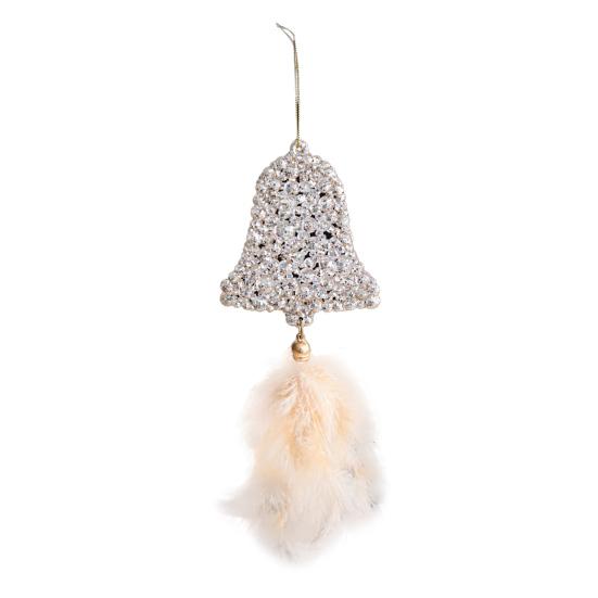 Christmas Tree Ornament Snowflake Plush Pendant Hanging Xmas Pendant with Feather Elements Sequins Bells Winter New Year Party Decor