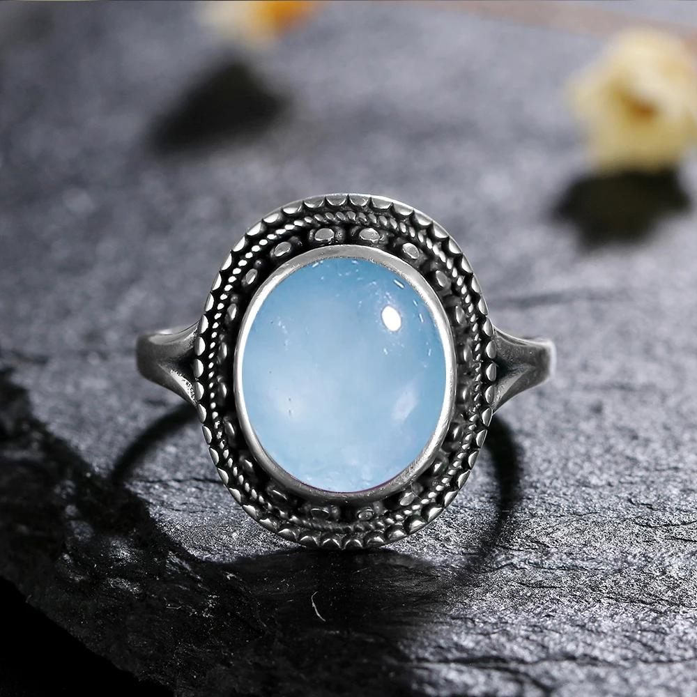 Natural 8*10MM Lapis Lazuli Finger Ring  Rings for Women Gift S Silver Flower Shaped Ring