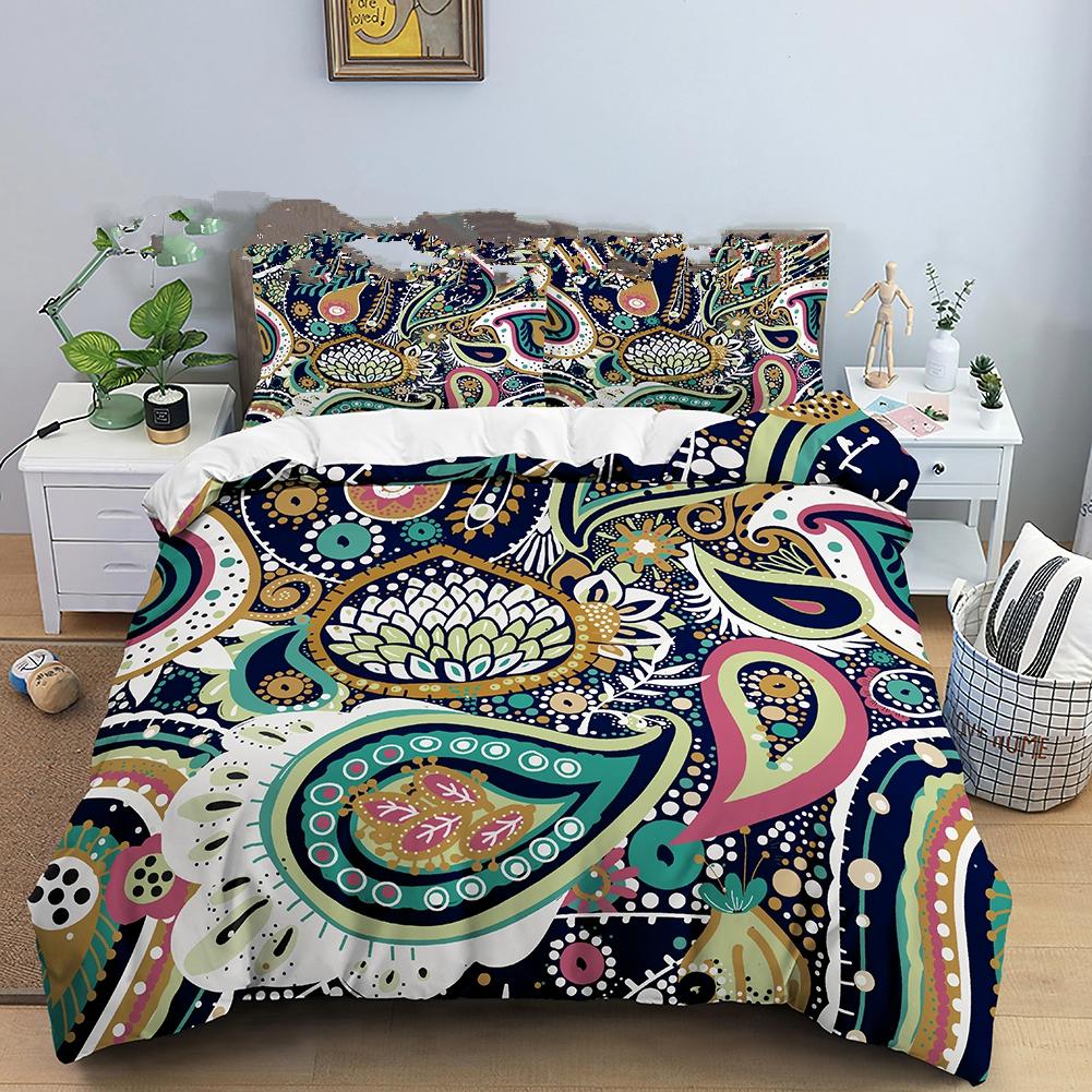 Indian Floral Style King Queen Duvet Cover Colorful Boho Mandala Bedding Set For Adults Geometric Exotic Polyester Quilt Cover