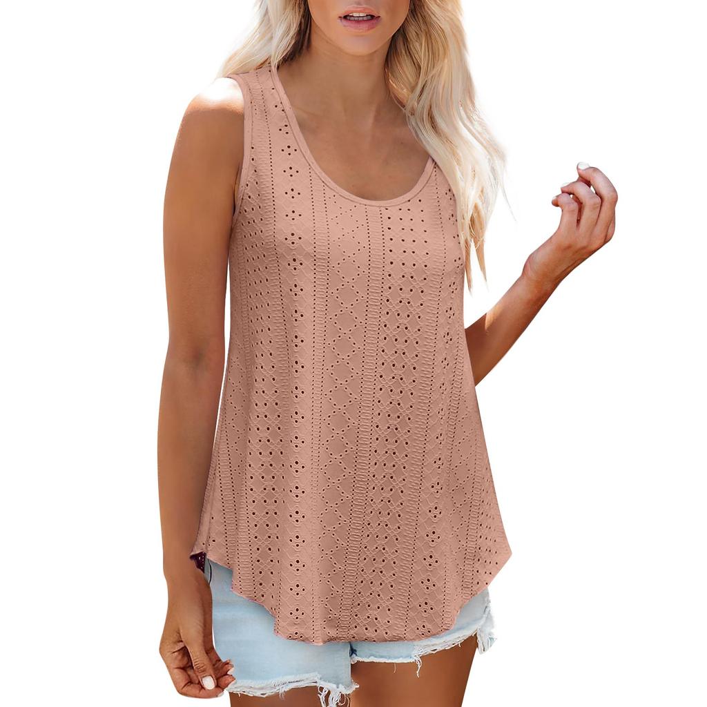 Loses, ärmelloses T-Shirt-Oberteil für Damen mit Rundhalsausschnitt