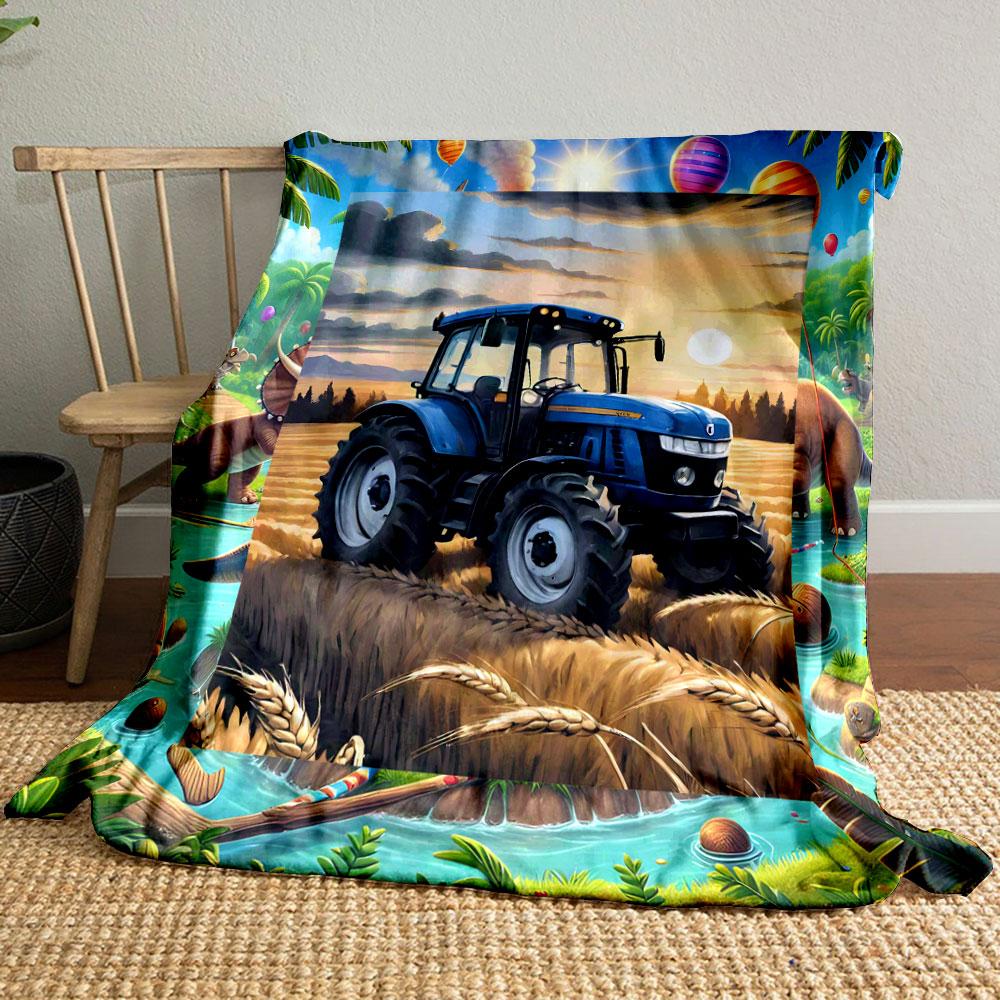 

Blue Tractor Wheat Field Sunset Blanket bedroom Blanket for Livingroom Couch lunch break Soft throw for Friend s festival Gift 80cm x 120cm