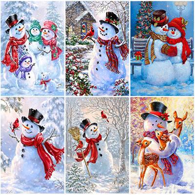 Pictură cu diamante 5D, peisaj, om de zăpadă, complet rotund, broderie cu diamante, broderie cu diamante, seturi de punct de cruce, artă de perete, cadou pentru decorarea casei