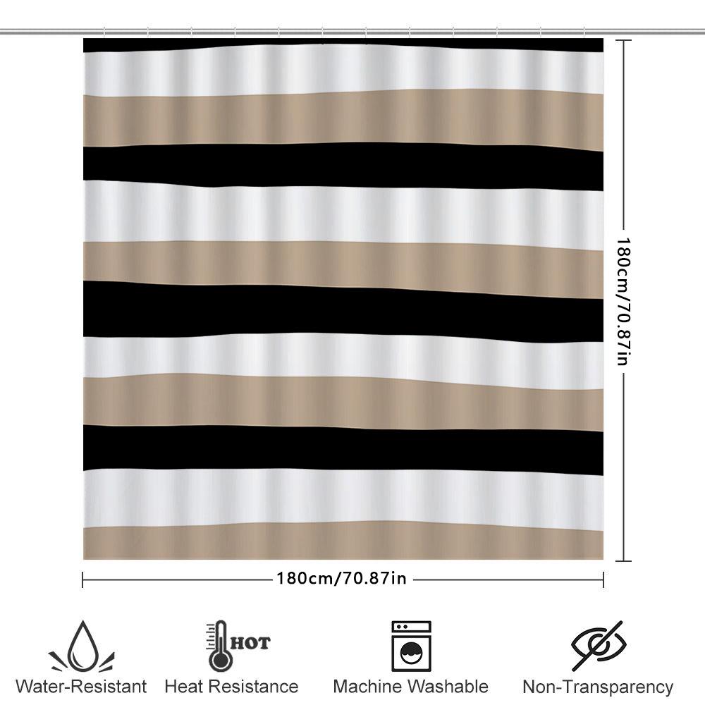 Striped Shower Curtain Modern Design with Black, White, and Beige Colors for Bathroom Decor Waterproof Fabric Shampoo Soap Dispe