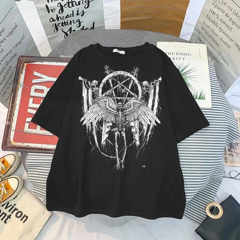 T Shirt Skull Print Gothic Streetwear Summer Loose Men Women T-shirt Punk Dark Grunge Top Harajuku Y2k Clothing