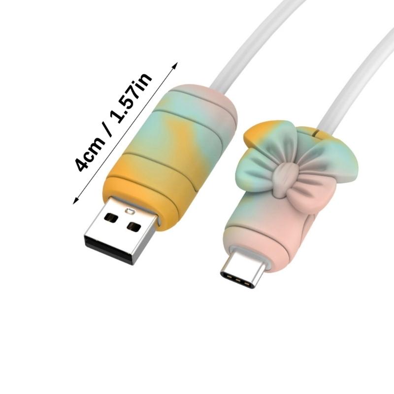 2 Pairs Silicone Charging Cable Protectors with Bowknot Design Fashionable Phone Accessories Wire End Guards for Cord