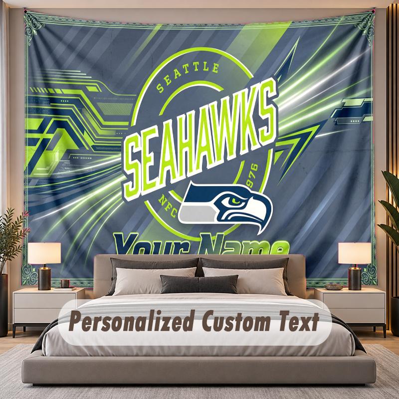 Benutzerdefinierte Namens-Text-Wandteppich Seattle Seahawks Personalisierter Polyester-Wandteppich für Schlafzimmer und Zimmer