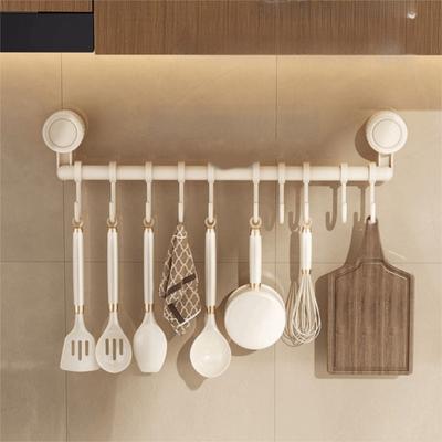 10 Hooks Suction Cup Kitchen Hook Wall Mounted Removable Sliding Flatware Storage Rack Adjustable Space Saving Utensil Holder