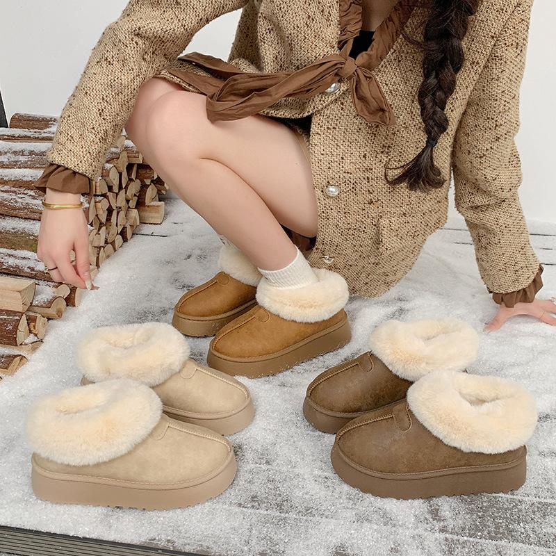 Women's Fur Mouth Large Size Soft Sole Winter Warm Fur Snow Boots Padded Lined Ankle Boots Non-Slip Hiking Casual Sports Cotton Boots