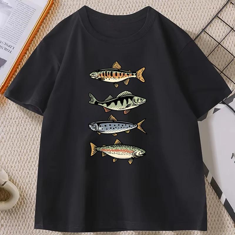 Retro Fisch Freizeit Outdoor Grafik T-Shirt Vintage Angeln Bequemes Oberteil Angler T-Shirt Unisex Kurzarm T-Shirt Trendiges T-Shirt