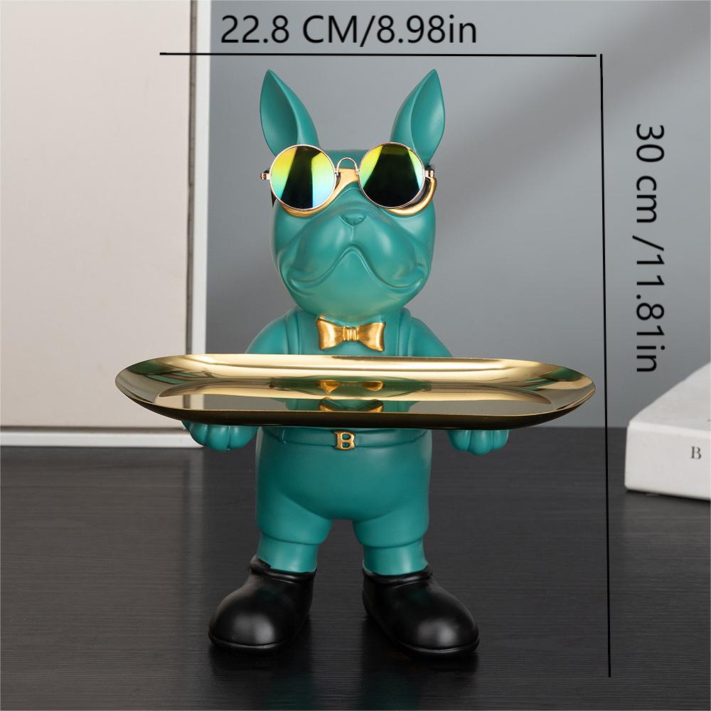 Resin Bulldog Tray Statue, Lying Bulldog Candy Dish Key Holder Bowl, Bulldog Accessories, Statues for Office Desk Home Decor