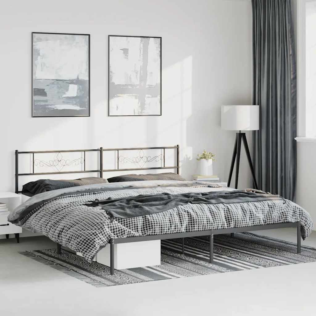 Metal Bed Frame with Headboard Black 183 x 213 cm