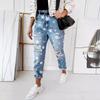 FiveFive Damen Jeans mit hoher Taille, Vintage-Jeans mit Rissen, Stretch-Jeans, lässige, einfarbige Jeanshose