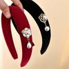 Korean Black Velvet Camellia Flower Headbands for Women Girls Elegant BB Clip Pearl Hairband Headwear Hair Accessories