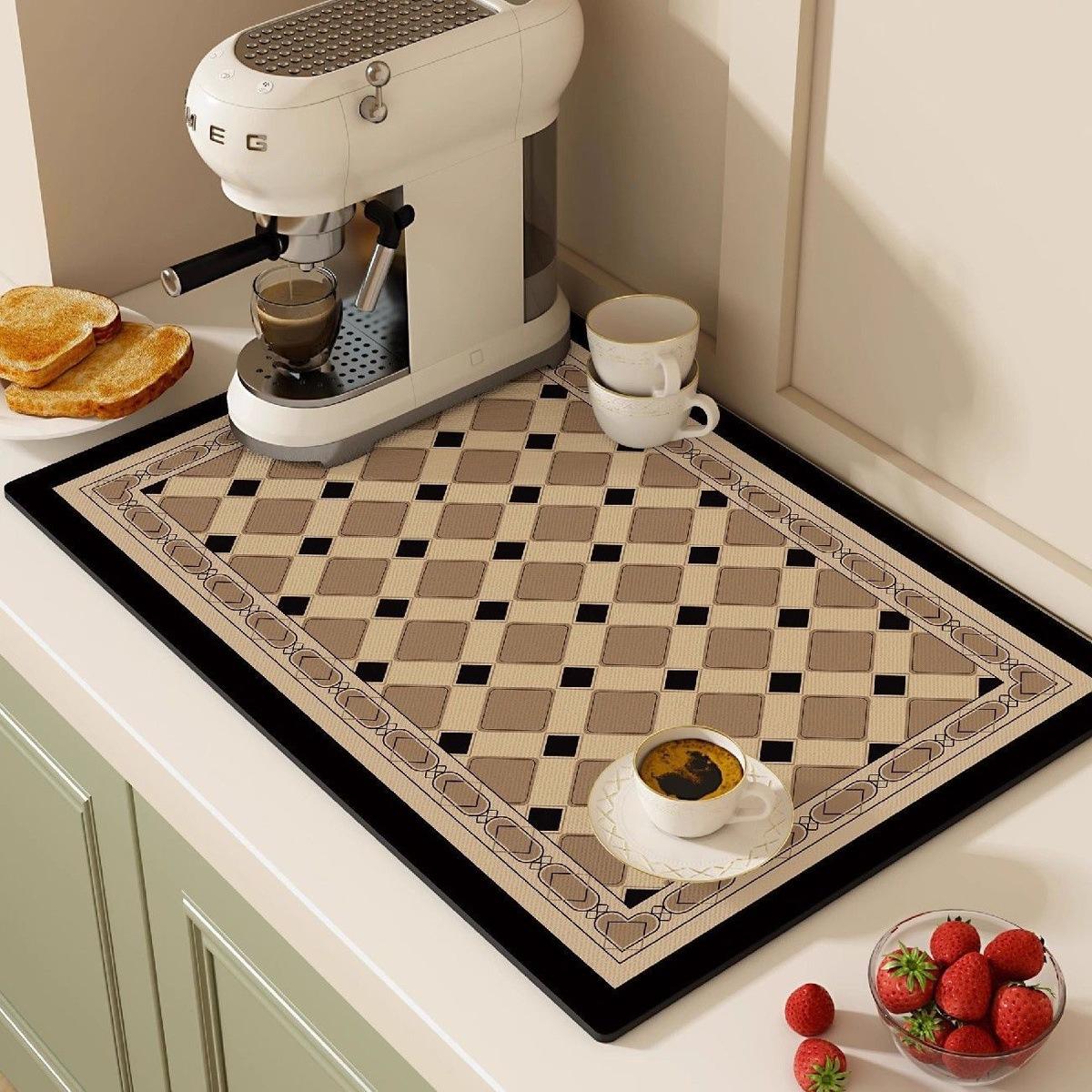 Küchenmatte mit floralem Karomuster für Kaffeemaschinen und Geschirr – modische Küchendekoration 30*40cm black