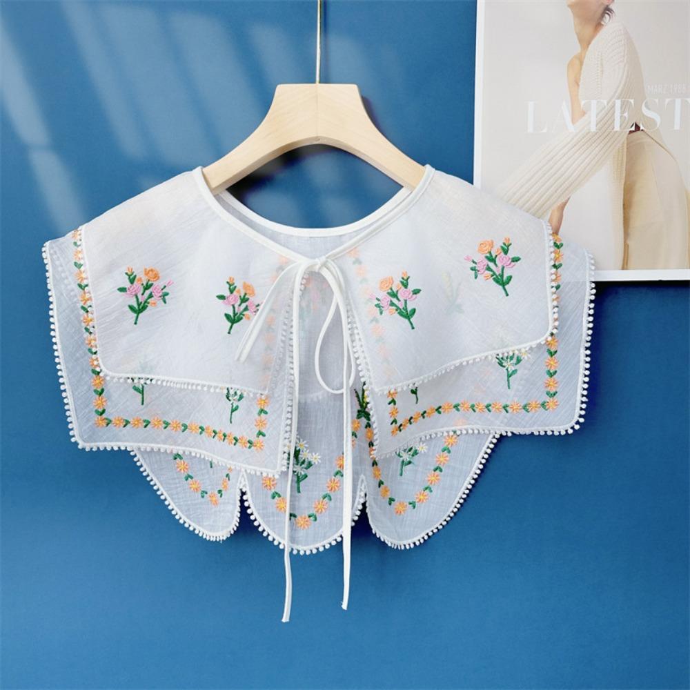 Countryside Style Embroidered Floral Fake Collar Embroidery Doll Lapel  Scarf Accessories