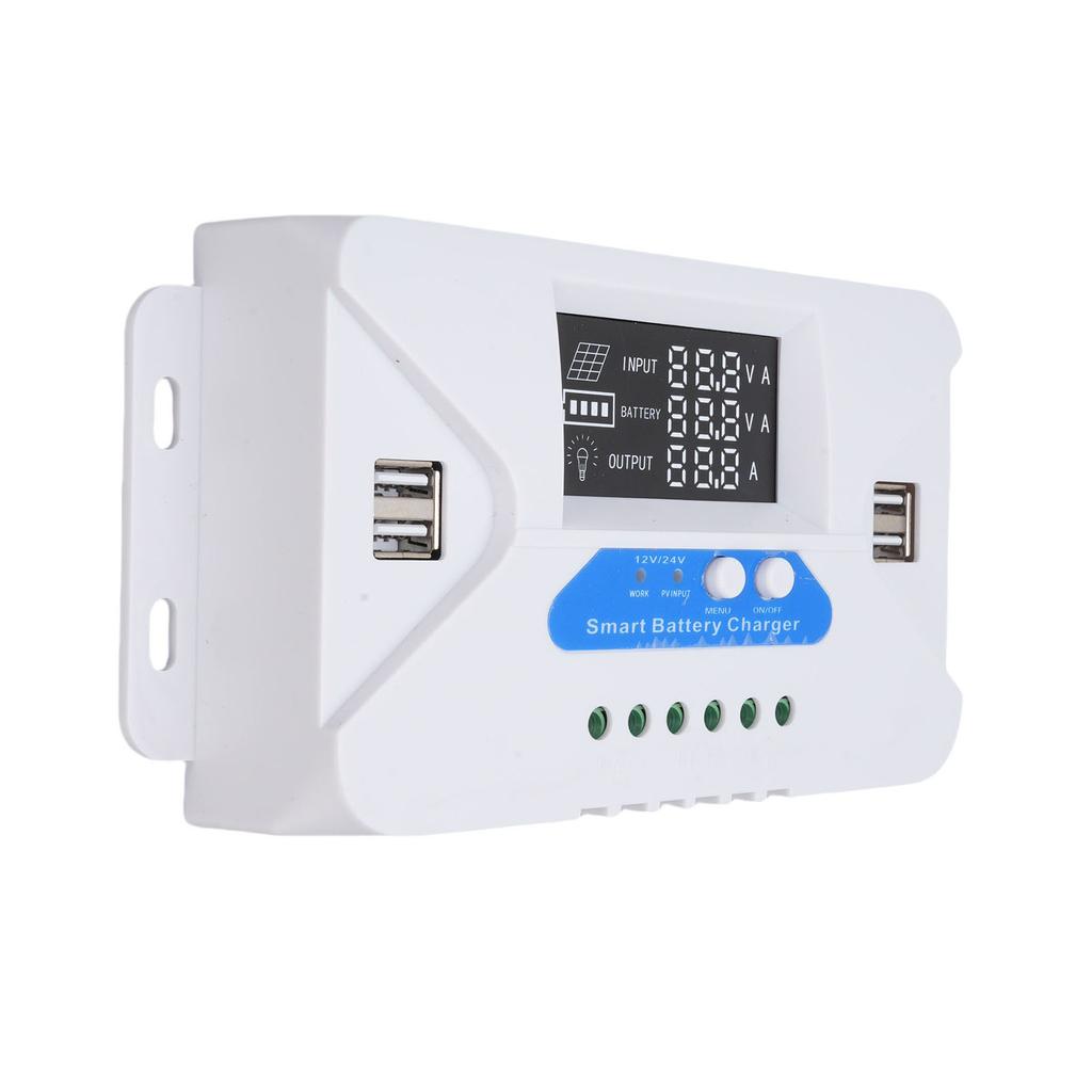 Adaptive Solar Charge Controller Solar Panel Regulator with LCD Display 4 USB Ports Aluminum Plate