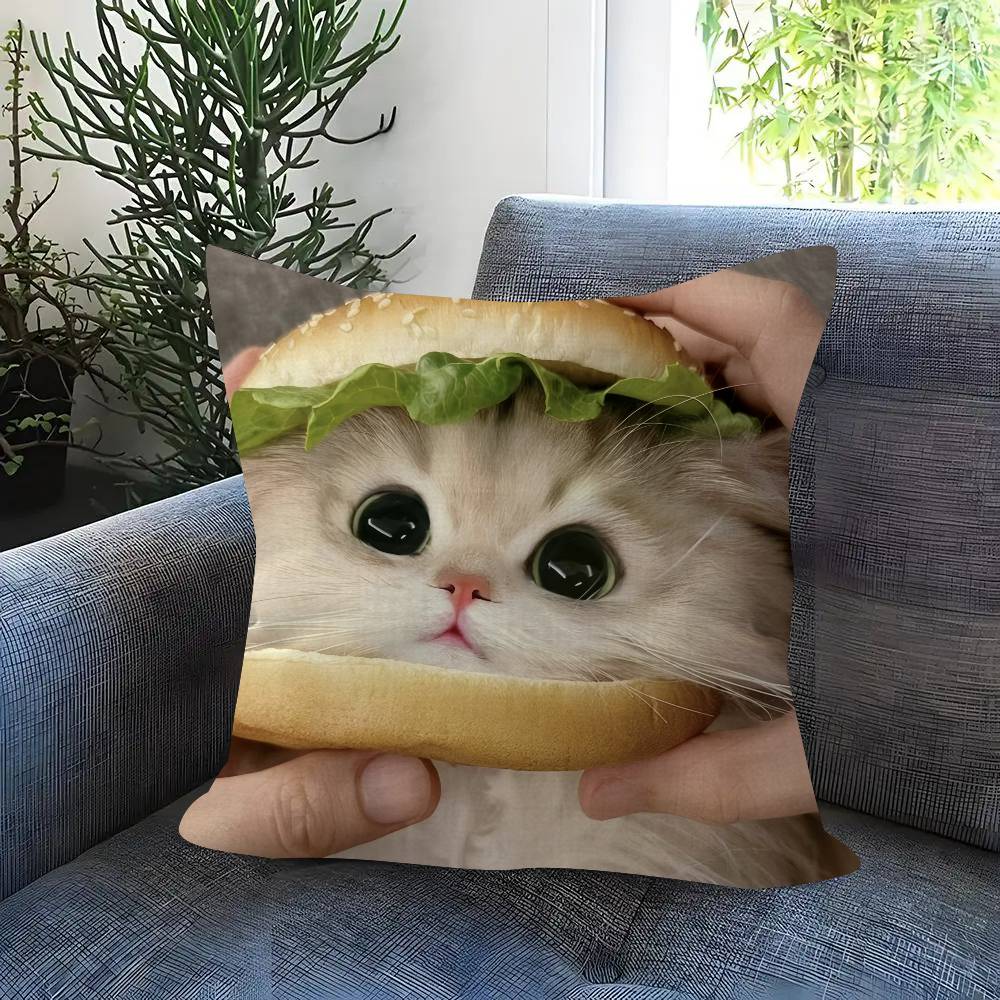 Cute Funny Cat Meme Maple Design Cushion Cover Happy Autumn Harvest Decor Holiday Decorati Pillow Cover