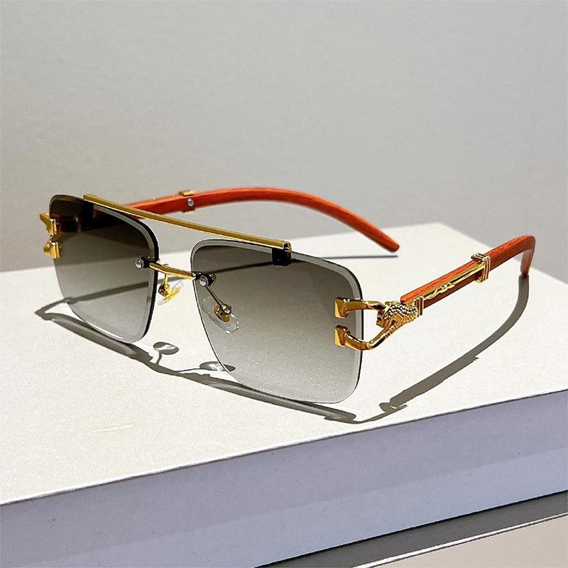 Luxury Brand Designer Square Rimless Leopard Head Sunglasses Women For Men  Fashion Vintage Trendy Sun Glasses Shades Uv400