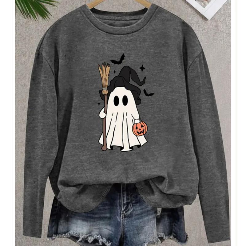 2025 Autumn & Winter Women's New Casual Crew Neck Long Sleeve Top 3D Halloween Pattern