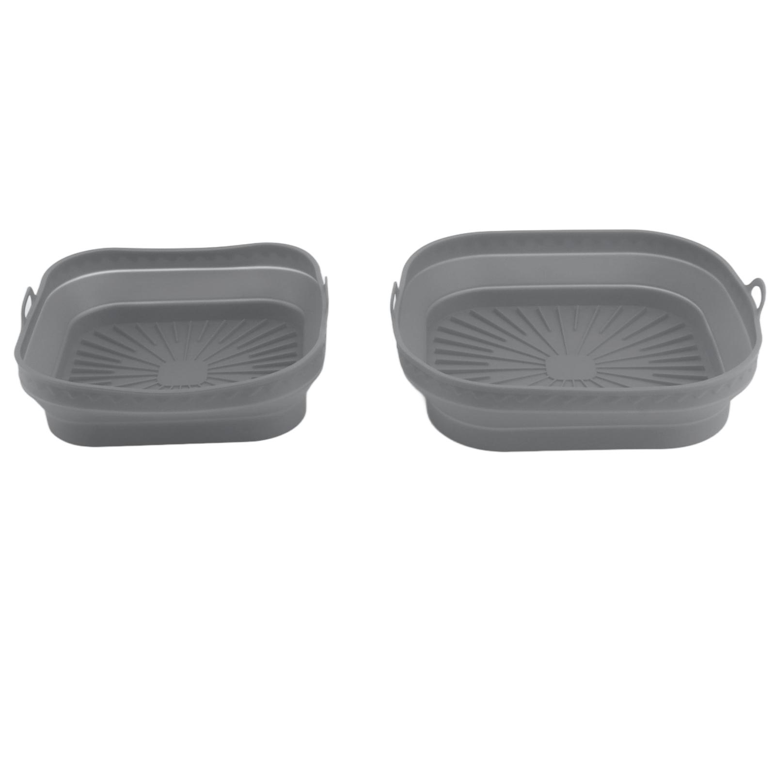 

2Pcs Resuable Silicone Fryer Liner Collapsible Square Silicone Fryer Pot for Baking Cakes Bread Meat Gray L сірий