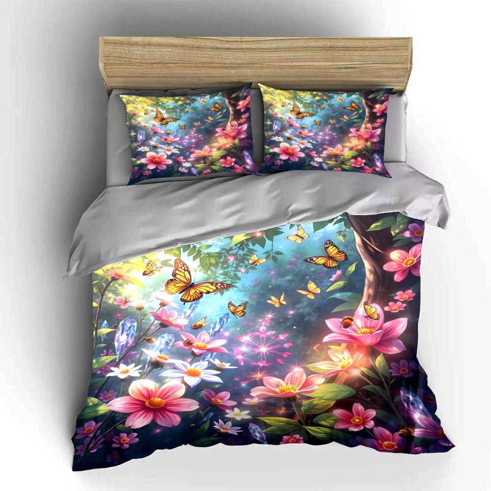 Butterfly Floral Home Decor Set Multiple Sizes Kid'S And Adults' Bedroom Exquisite 3Pc Bedding Set, Gift