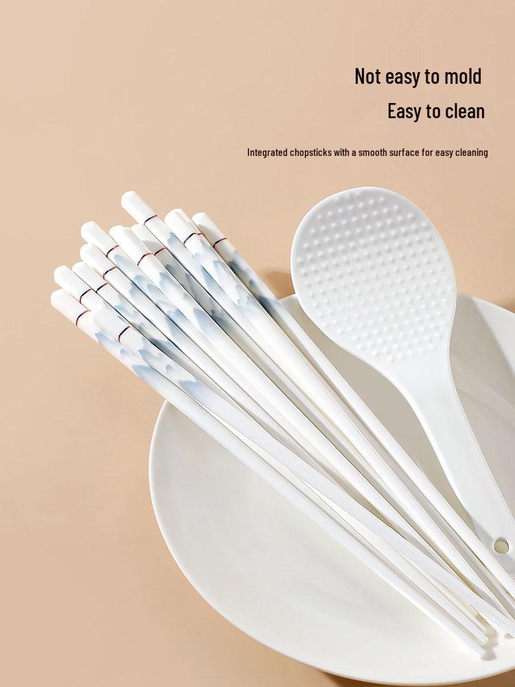 Thousand Li Mountains Ceramic Chopsticks & Spoon Set - 10 Pairs, 2025 Style, Non-slip, Heat Resistant, Healthy.