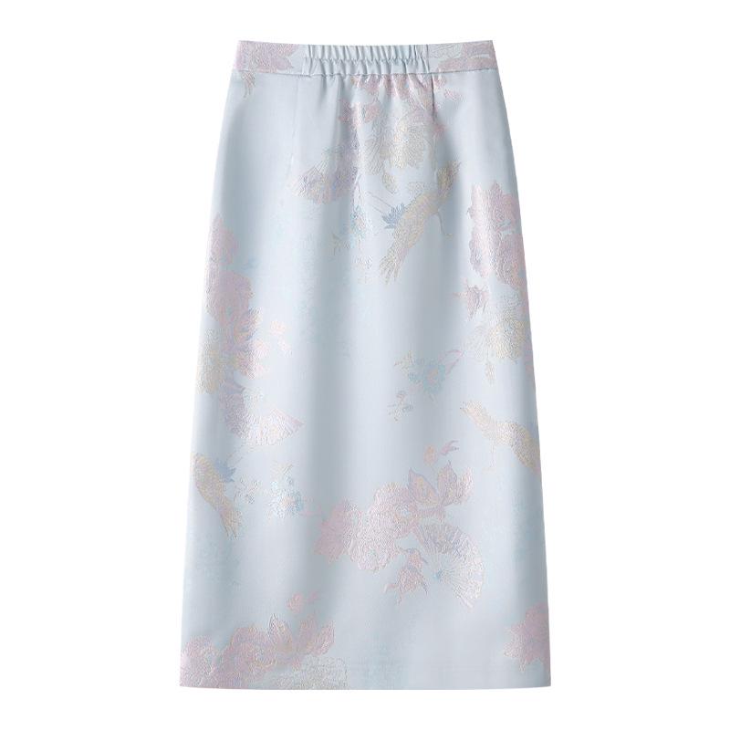 2025 Pink Embroidered High-Waist Midi Skirt - New Slimming Chinese Style