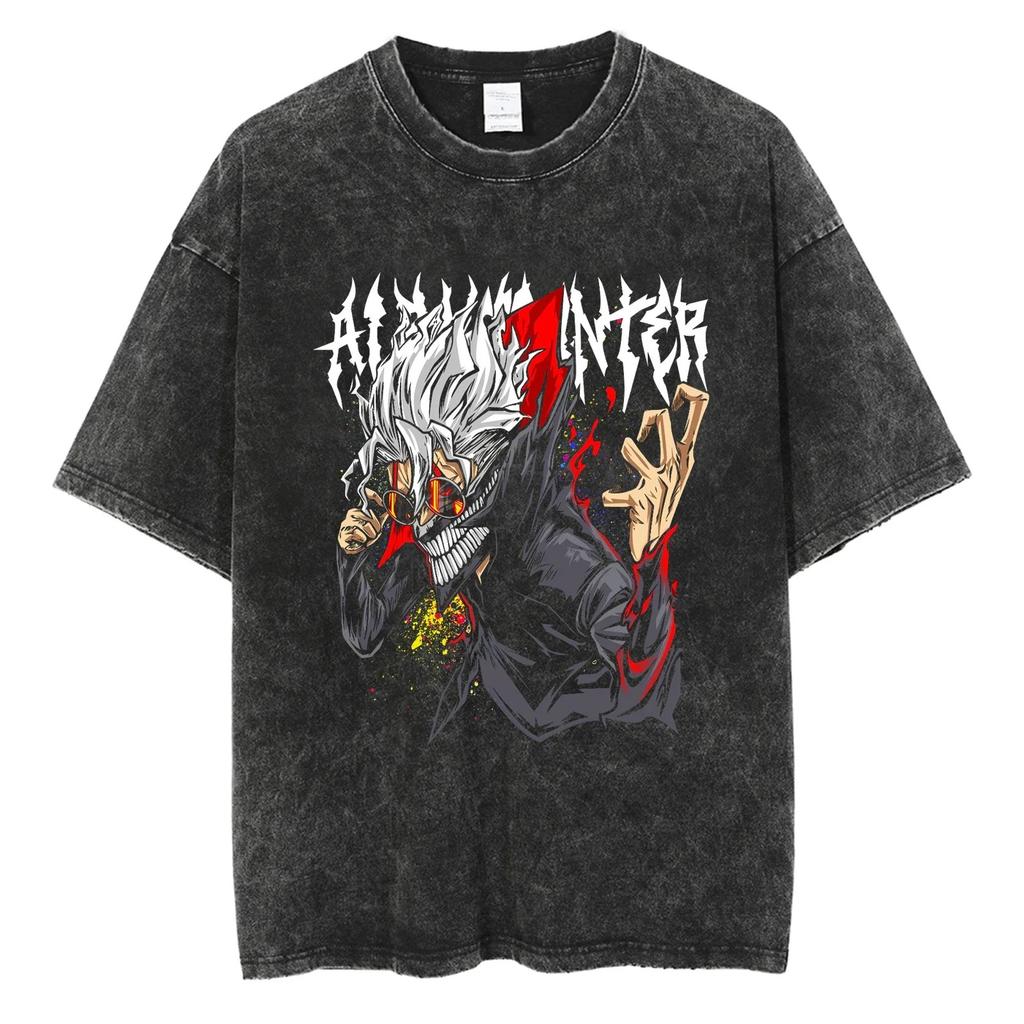 Anime Graphic T-shirts Streetwear Vintage Washed Cotton Oversized T Shirt for Men Loose Short Sleeve Tees Tshirt