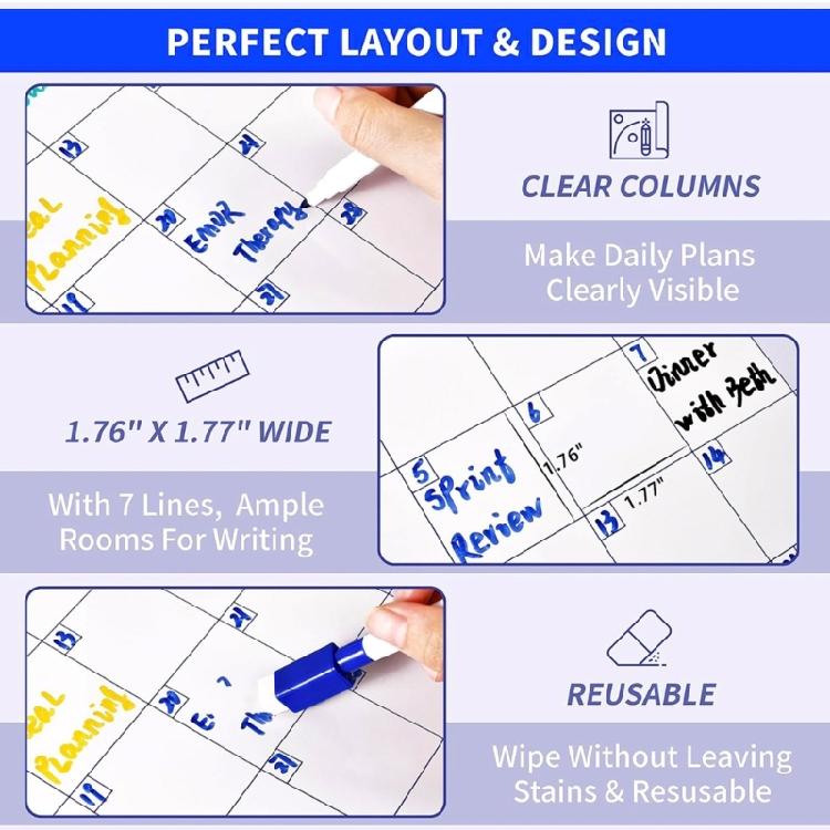 Reusable Erasable Full Year to View Calendar Planner Undated Wall Mounted Calendar Yearly Planner Home Wall Organiser