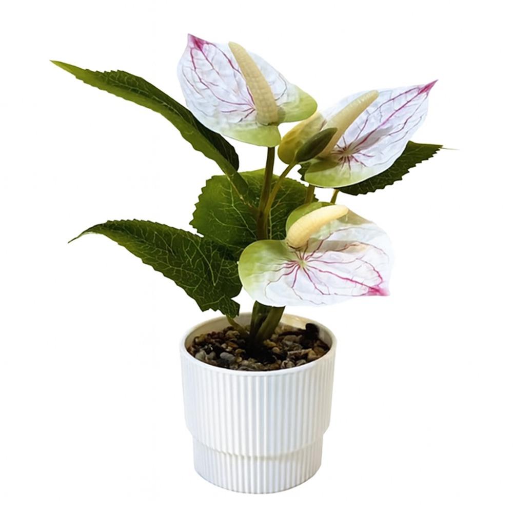 Multicolor Artificial Anthurium Bonsai Soft Rubber Real Touch Faux Red Palm Flowerpotted Photo Props Desktop Ornament