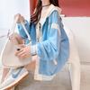 Women's Korean-Style Color Block Zipper Hoodie - Loose Fit, Spring/Autumn.