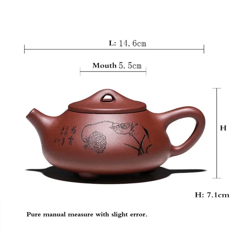 Chinese Style Teapot Hand Made Tea Pot, Yixing Raw Ore, Purple Sand, Kung Fu Teaware for Puer Tea Making, Classic, 280ml