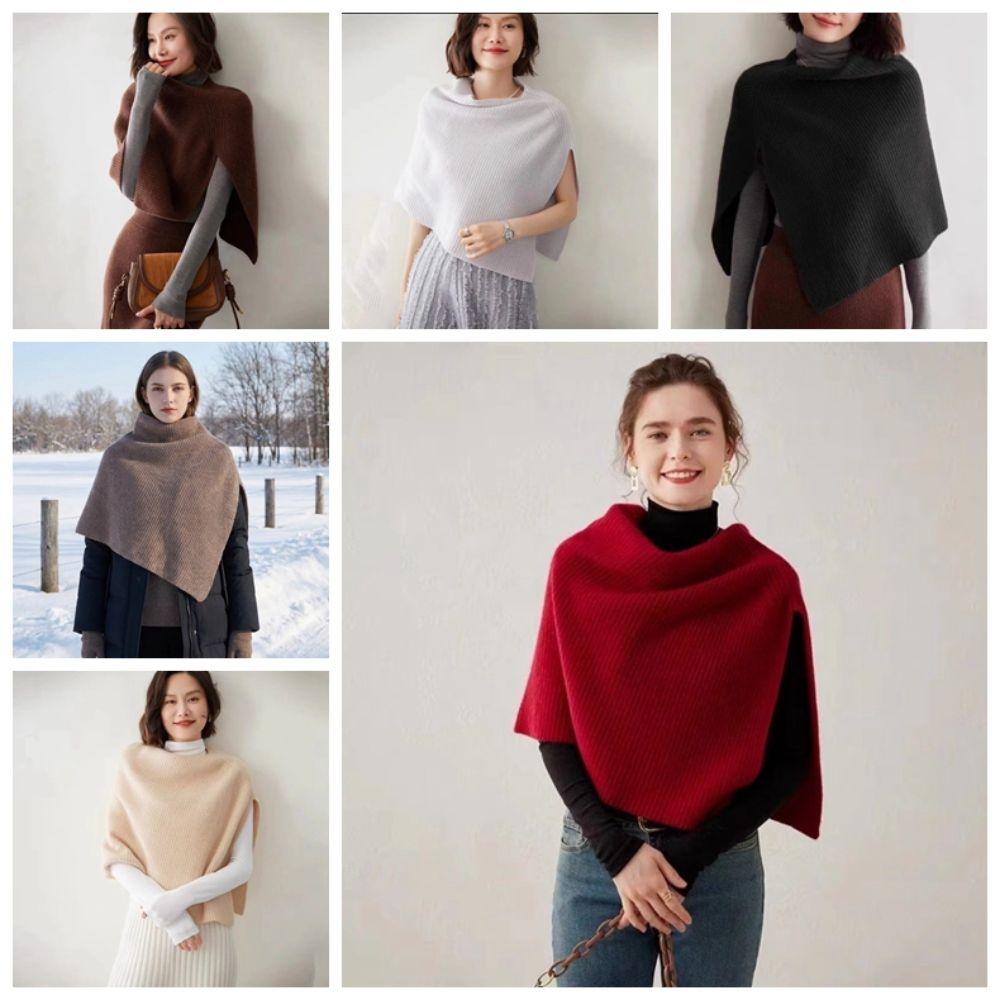 Pullover Women Cape Thicken High Neck Scarf Elegant Knitted Shawl Girl
