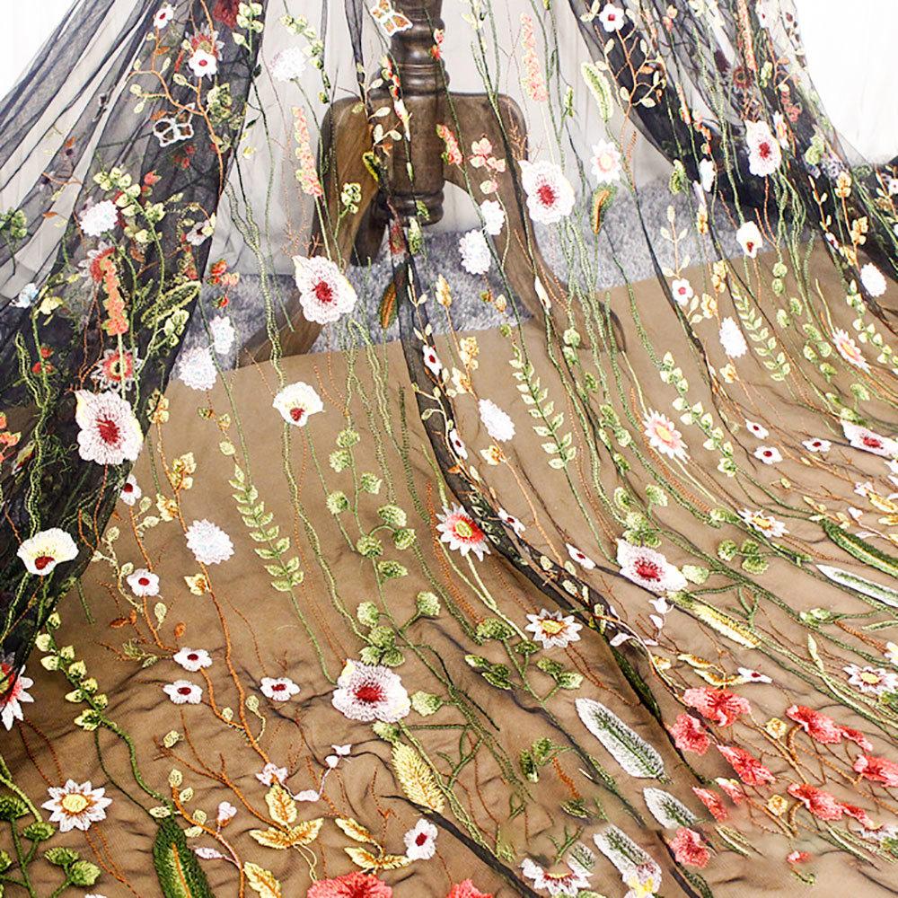 1 Yard Florals Lace Embroidered Printed Net Fabric Black White Soft Mesh DIY Clothes Wedding Dress Tutu Skirt Curtain Crafts