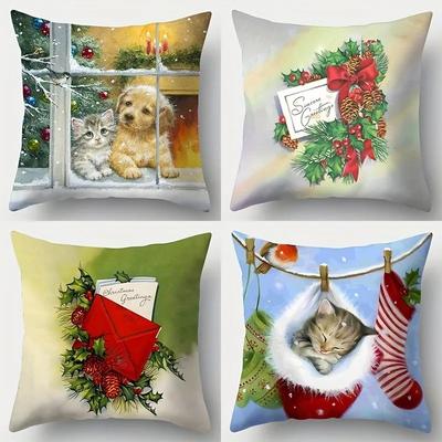 Home Decor Christmas Pet And Holiday Themed Cushion Covers Pattern Cushion Cover Suitable For Sofa Bedroom Car Pillow Cover