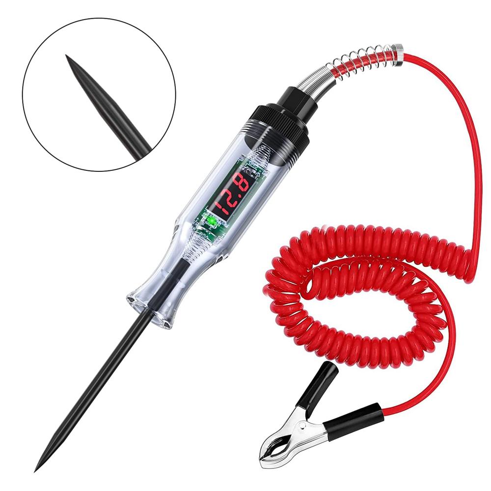 Test Light Automotive Circuit Tester 3-48V DC Digital LCD Display Prolong Spring Cable for Sedan,SUV,RV,Truck,Lawn Mower